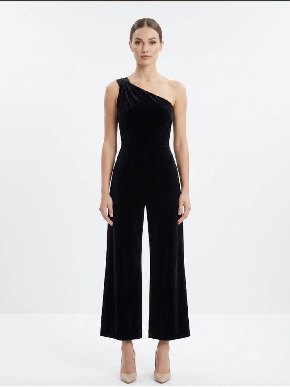 Banana Republic One-Shoulder Black Velvet Jumpsuit
